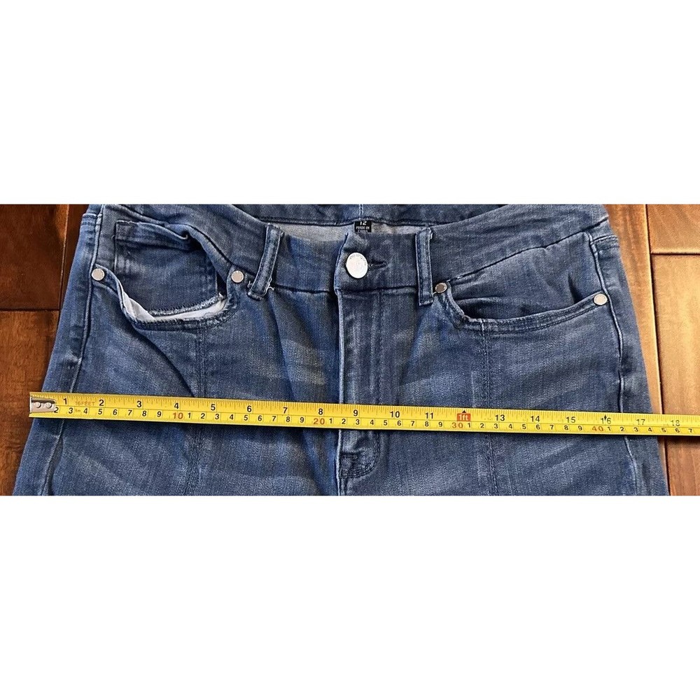 Eva Longoria Flare Distressed Slit Women’s Blue Denim Jeans Size 12 - Picture 12 of 16